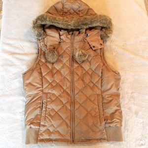 Ann Taylor Loft Hooded Puffer Vest Gold Metallic Size Large
